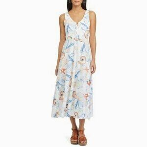 Chaps Sleeveless Beach Dress Midi A-Line Summer Vacation Resortwear Sea Shells